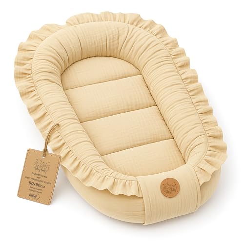 Muselina ninho bebé recém-nascido 90 x 50 cm, casulo de colecho redutor berço algodão cuco ideal para gôndola moisés e viagem perfeita para meninos e meninas bege claro