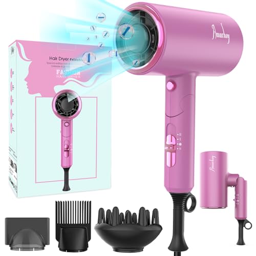Secador de cabelo Ionic motor AC 2200 W, [potente e leve] secador dobrável pequeno de viagem com botão frio/calor, 3 temperaturas / 2 velocidades, Hair Dryer negativos portátil para muitos penteados
