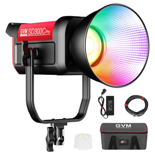 GVM 300C RGB Luz de vídeo, 300 W Bowens LED luz de estúdio 2000 K-1000 K LED fotografia luz contínua com DMX, 48200 Lux/m COB iluminação de vídeo para filmar o Youtube, 16 efeitos luz de vídeo RGB