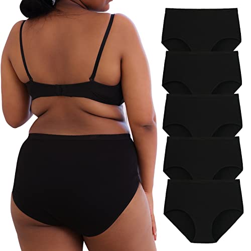 INNERSY Cuecas tamanhos grandes mulher algodão cuecas de cintura alta roupa interior 40-62 pack de 5