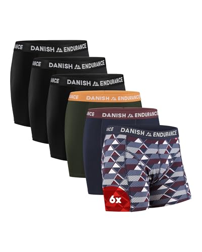 DANISH ENDURANCE Conjunto de 6 boxers de algodão para homem, roupa interior, elásticos, ultra suaves, conforto superior, corte clássico, justos, preto, cinzento, azul marinho