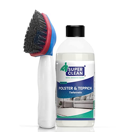 SUPER CLEAN Limpeza profunda de estofos e tapetes. Limpador de estofos concentrado para todos os tipos de tapeçaria, tapetes, assentos de carro, sofá ou divisão. Conteúdo: 500 ml escova de champô