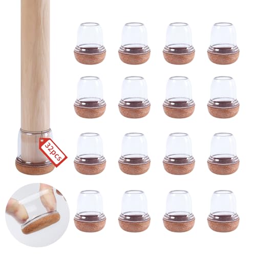 32 tampas protetoras de chão de silicone transparente melhoradas para pernas de cadeira 20 - 28 mm, para pernas de cadeira com feltro enrolado, capas para pernas de cadeira, protetores de pernas de