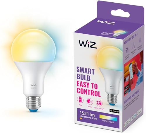 WiZ - Lâmpada LED inteligente Wi-Fi, 13 W (Eq. 100W) E27 A67, luz branca e colorida, com tecnologia SpaceSense e compatível com Alexa e Google Home