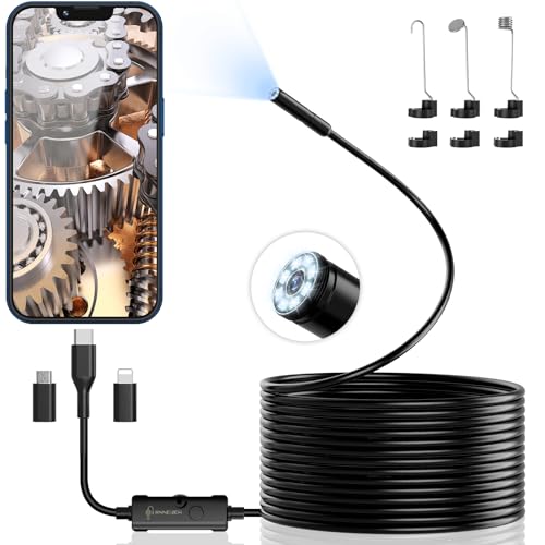 Ennovor Endoscópio câmara de inspeção 1920 HD câmara de cobra rígida flexível com 8 luzes LED sem necessidade de Wi-Fi impermeável IP67 câmara inspeção tubos para tablet Android iOS (5 m)