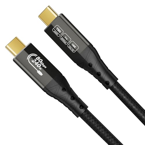 ZIKNYDO USB 4 para Thunderbolt 5 cabo, transferência de dados USB C 80 Gbps, largura de banda de 120 Gbps para ecrãs de 8 K, PD3,1 240 W carregamento - 0,5 m, para Thunderbolt 4, SSD, MacBook M4 Pro