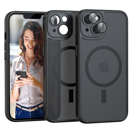 Nupcknn Capa magnética compatível com iPhone 13 [compatível com Magsafe][Compatível com câmara de proteção], carregamento sem fios, capa anti-choques, parte traseira transparente anti-riscos