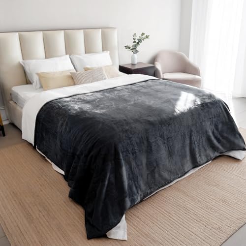 Dreamzie - Manta impermeável cão, 218 x 274 cm, manta cão grande reversível e lavável, para sofá e cama, manta cão pequeno em Sherpa - cinzento escuro