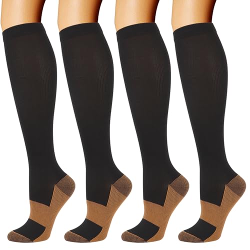 DRESHOW 4 pares meias de compressão para mulheres e homens círculo melhor suporte para atletismo, corrida, ciclismo, viajar