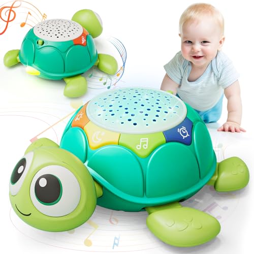 Lehoo Castle Tartuguita musical projetor brinquedos crianças 1 ano, 3-6-9-12 meses bebé interativo brinquedos para gatear com música relaxante e luzes coloridas, presentes originais bebés 12 3 anos