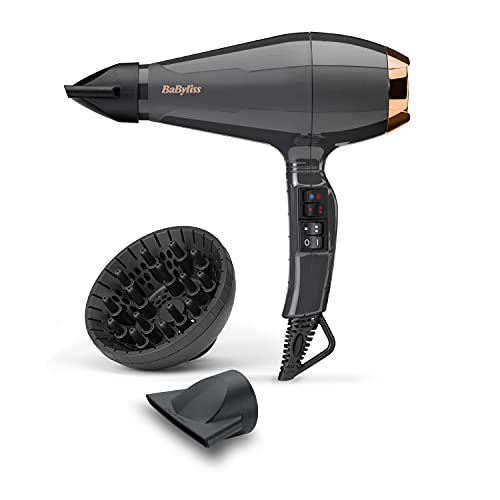BaByliss 6719DE Italian Air Pro Secador de cabelo iónico, 2 bicos e difusor de ar, ar frio bloqueável, cinzento antracite, 2200 W