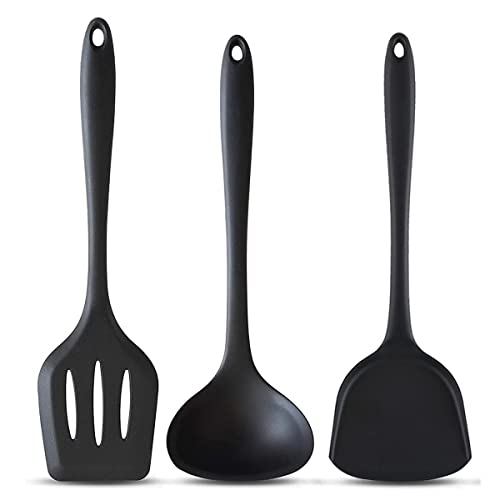 Utensílios cozinha de silicone, Osuter Espátula e colher de silicone anti-aderente conjunto de espátulas de silicone para cozinha e forno (preto)