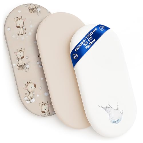 Lençóis ajustáveis para carrinho de bebé conjunto de 3: 35 x 75 cm - 2 lençóis 1 protetor de colchão impermeável, acessórios para berço de bebé e miniberço 35 x 75