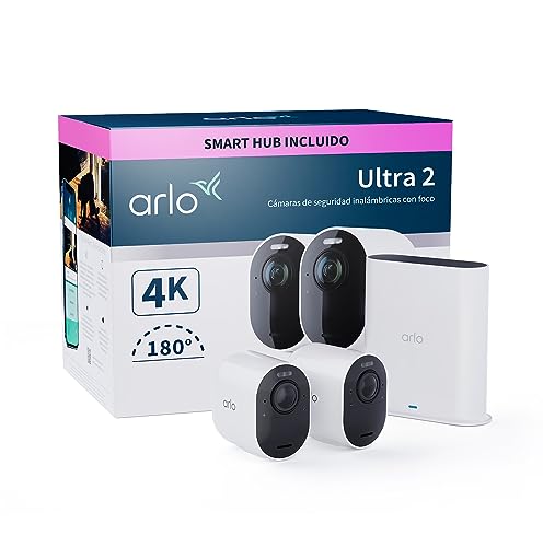 Arlo Ultra 2 câmara de vigilância WiFi exterior 4K, câmara de vigilância WiFi interior, sensor de movimento, alarme para casa, visão noturna cor, teste de arco seguro incluído, 2 câmaras, brancas