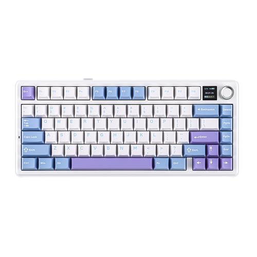 EPOMAKER X Sala de aula F75 MAX Teclado mecânico sem fios para jogos com ecrã TFT e botão, Gasket em formato de 75% US, intercambiável a quente, para PC/Mac/Linux, branco roxo, Reaper Switch)