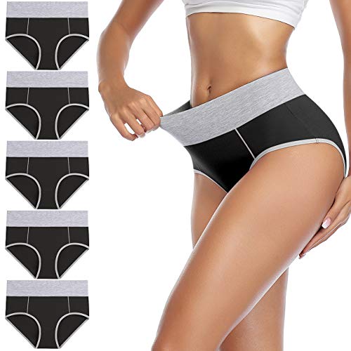 wirarpa Cuecas de cintura alta algodão para mulher Culotte cuecas de cintura alta confortável 5 pack