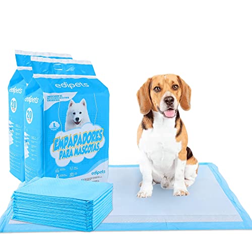 Edipets, Almofadas para cães, 60 x 60 cm, (branco - 40 unidades), tapetes descartáveis para animais de estimação, toalhetes de treino e treino, absorventes, resistente à prova de fugas