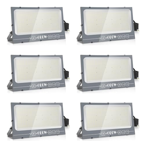 Probapro 600 W Focos LED para exterior, 6 peças, projetor LED 6000 LM IP65, impermeável, 3000 K branco quente para jardim, pátio, garagem, terraço, holofote exterior de segurança com alta luminosidade