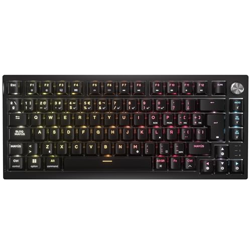 Corsair K65 Plus Wireless 75% RGB Teclado mecânico para jogos intercambiável a quente, interruptores táteis MLX Fusion pré-lubrificados, PBT Keycaps, QWERTY ES - preto
