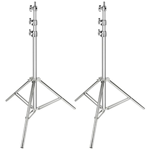 Neewer Suporte para luz, de aço inoxidável, 220 cm, dobrável e portátil, muito resistente, ideal para estúdio, softbox, monolight e outros equipamentos de fotografia, cor prateada, 2 unidades
