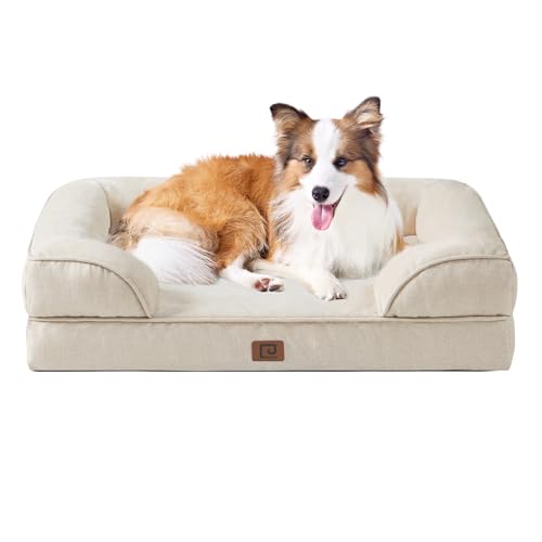 EHEYCIGA Cama cão grande 104 x 68 x 16 cm, colchão cão grande impermeável lavável com espuma viscoelástica, sofá cão removível, bege