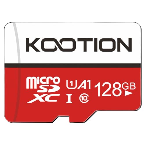 KOOTION Cartão MicroSD de 128 GB classe 10 cartão de memória micro SD(U1 e A1) micro SDXC com adaptador de 128 giga micro SD Card 4K Memory Card para Gopro câmara telemóveis, alta velocidade até 80