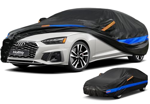 Holthly Capa de carro exterior impermeável, cobertura de carro de 10 camadas, cobertura de carro protetor de sol e poeira, capa para carro adequada para Audi A4 A5, BMW série 3, Mercedes classe C, VW