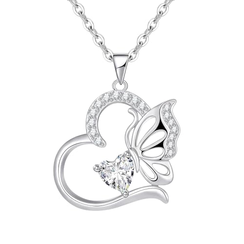Colar mulher prata de lei 925 borboletas Birthstone pingente mulher colar coração presentes originais para mulher presente dia da mãe aniversário dia dos namorados Natal aniversário