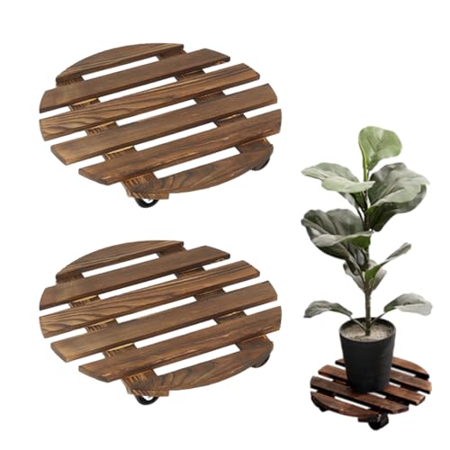 2 Rolos para plantas redondas rolo para plantas e flores madeira de pinho, diâmetro 25 cm, pode suportar 100-150 kg, redondo, castanho