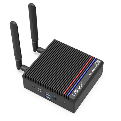 MINIX Z150-0dB Fanless Mini PC, Intel N150, 16 GB DDR4, 512 GB M.2 PCIe Gen3 x 4 NVMe SSD Mini Desktop Computer, 4K Dual Display/2,5 G LAN/USB3.2/USB-C/Vesa Mount/Auto Power On Para Offfice Business