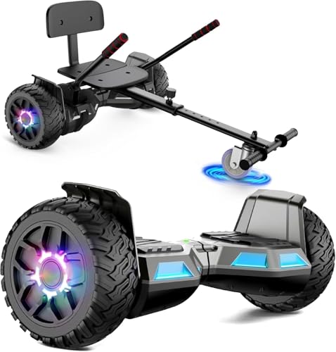 SISIGAD Hoverboard go Kart Seat, 8,5" Off Road Hoverboards com luzes LED, All Terrain Hoverboards, Self Balancing Scooter com Bluetooth