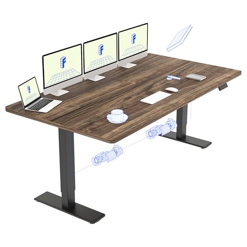 FLEXISPOT Mesa elétrica elevável mesa regulável em altura, 180 x 80 cm, com 2 potentes motores secretária estável secretária de pé elétrico regulável em altura com função memória (preto + castanho)