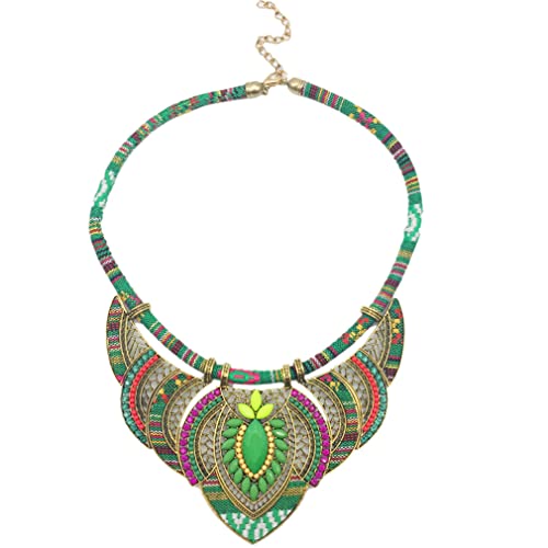 YAZILIND Colares boémios estilo étnico grosso colorido festival étnico tribal com contas babete colar gargantilha colar joalharia