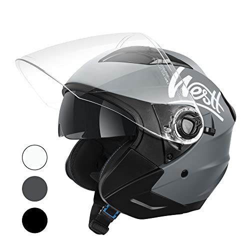 Westt Jet Capacete mota homem mulher capacete de mota com viseira dupla capacete capacete Jet Scooter Trail, certificado ECE Dot, tamanhos S-XL