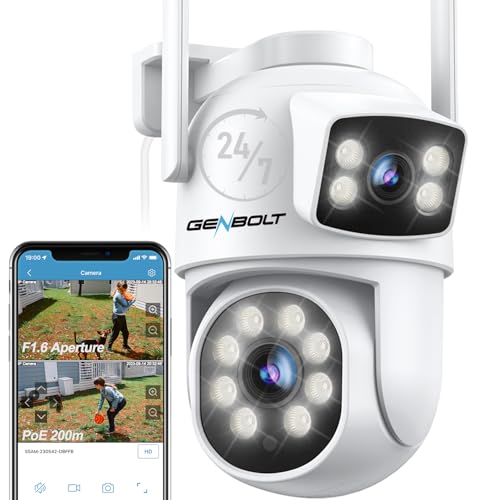 GENBOLT Câmara de vigilância WiFi exterior 2,4/5 GHz com lente dupla, CCTV câmara vigilância domicílio Wi-Fi doméstico, PTZ câmara IP com a noite de cor, rastreamento automático de deteção humanóide
