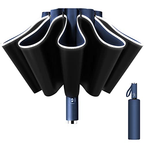 Guarda-chuva dobrável automático, guarda-chuva invertido, guarda-chuva dobrável anti-vento 10 hastes para homem mulher, diâmetro 105 cm