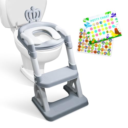 ALIAL, Assento de treino com escada 2 em 1, dicas de treino, mesa e autocolantes de recompensa para meninos e meninas pequenas. Adaptador sanitário dobrável com escada
