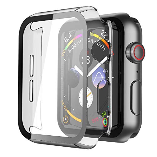Misxi Capa transparente para Apple Watch Série 6 / SE/Series 5 / série 4 40 mm com protetor de ecrã em vidro temperado [2 peças], HD proteção completa para iWatch - transparente