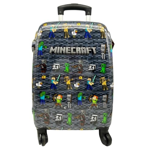 MINECRAFT Mala de cabine - 4 rodas giratórias e multidirecionais - rodas duplas personalizadas, mala rígida muito resistente com alça extensível, 50 x 33 x 20 cm, multicolorido, Mala expansível com