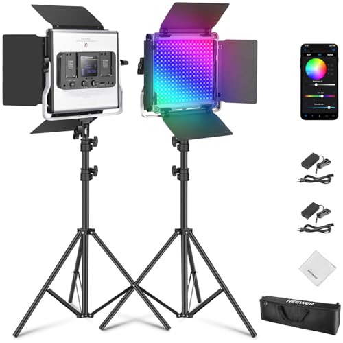NEEWER 660 Pro II RGB LED luz de vídeo com App Control e suporte de tripé, 2 pacotes de 50 W painel de iluminação com 7000lux CRI97 3200 K~5600K para streaming jogo Youtube gravação estúdio fotografia