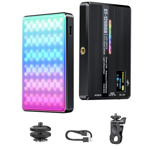Luz de vídeo RGB profissional, luz câmara com clipe 120 LED 2500K-9000K CRI 95+ recarregável 3000 mAh, luz de preenchimento RGB para telemóvel, computador portátil, câmara