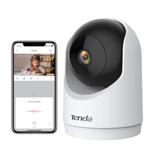 Tenda CP3V3.0 Câmara IP Wi-Fi monitorização interior 2K câmaras de segurança cúpula 360°, visão noturna, deteção de movimento, controlo remoto, áudio bidirecional, câmara de vigilância para animais de