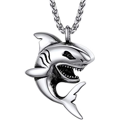 PROSTEEL Tubarão-polvo pendentes animais de mar hip-hop gótico rock com corrente de aço inoxidável 55 cm comprimento 5 cm extensor (vem com uma caixa de presente)