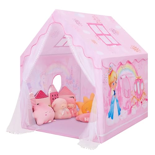 Decalsweet Tenda de campanha infantil menina tenda de jogos para crianças interior e exterior, grande rosa tenda para crianças com janelas e bolsa de transporte, loja de princesa castelo 120 × 100 ×