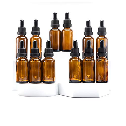 YIZHAO Ambar Frasco conta-gotas de vidro de 30 ml, com conta-gotas de vidro, para óleo essencial, laboratório, aromaterapia, fragrância, massagem, cosméticos, viagens, 12 unidades