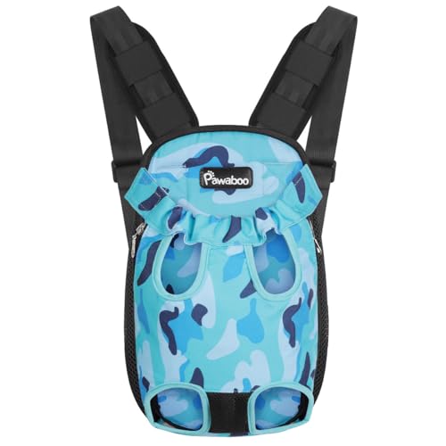 Pawaboo Mochila para cão, bolsa dianteira ajustável Pet Front Cat Dog, transportadora Backpack pernas fora fácil de ajustar para viajar caminhadas camping, tamanho XL, camuflagem azul