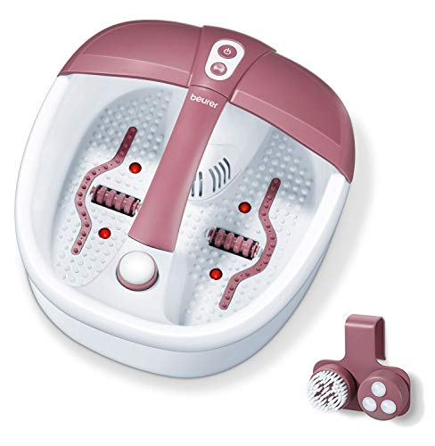 Beurer FB 35 Hidromassagem para pés, 140 W, 3 funções de massagem vibratória, massagem com bolhas, aquecimento de água, 16 ímanes, aromaterapia, 41 x 38 x 17 cm, vermelho e branco