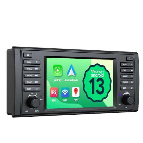 Eonon Android 13 de 7 polegadas para BMW 5 E39 (1995-2002) com 2 + 32 GB, GPS, CarPlay, Android Auto, WiFi, Bluetooth, USB, ecrã espelho, suporte SWC, câmara de marcha atrás, rádio e leitor de CD