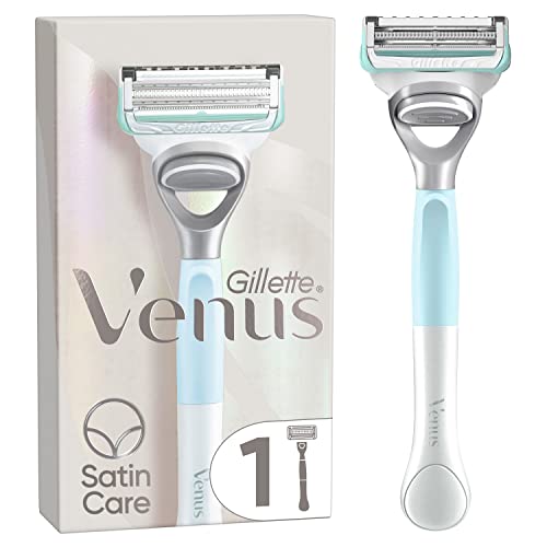 Venus Gillette Máquina de depilação de cetim para mulher para inglês e zona íntima, 1 pega 1 substituição, ajuda a proteger a pele da irritação após a remoção
