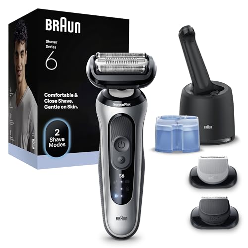 Braun Série 6 máquina de barbear elétrica para homem, centro SmartCare, 2 acessórios, 62-S7650CC, prata